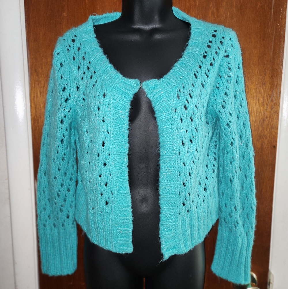 Women's Teal Open-Front Sweater